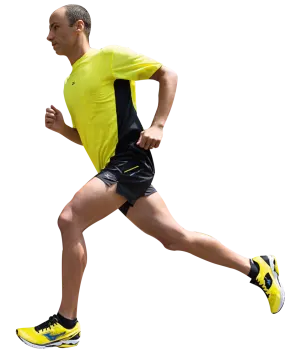 a man in a yellow shirt is running