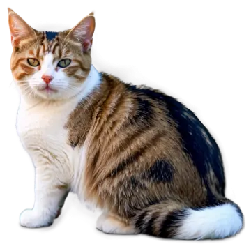 a brown and white cat sitting on a white surface