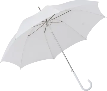a white umbrella with a metal handle