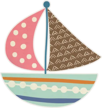 a sail boat with pink and blue sails