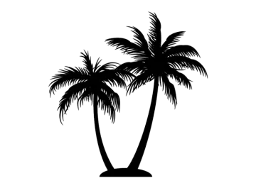 a black and white silhouette of two palm trees