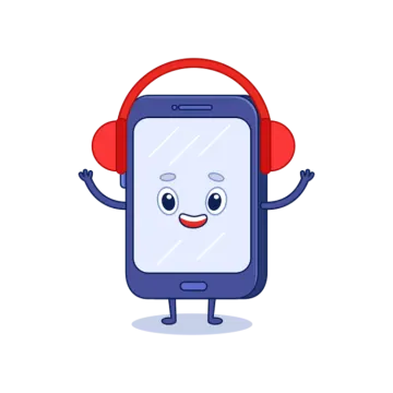 a cartoon phone with headphones on it's face