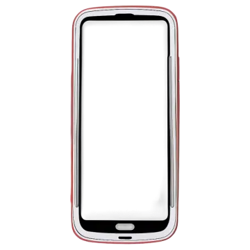 a cell phone with a white screen and red trim
