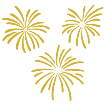three gold fireworkss on white background