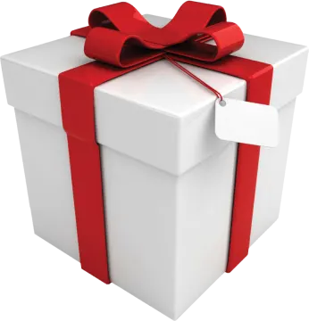 a white gift box with red ribbon and bow