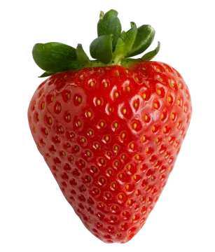a red strawberry with green leaves on top