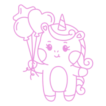 a drawing of a unicorn holding balloons