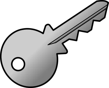 a silver key with a white background
