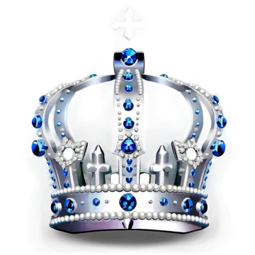 a silver crown with blue jewels and pearls