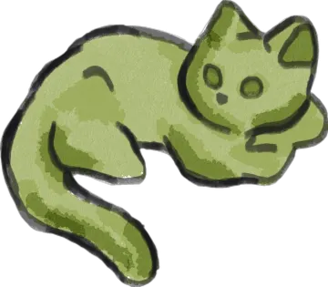 a green cat laying down on the ground