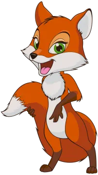 a cartoon fox with green eyes and brown fur