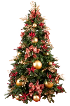 a christmas tree with red and gold decorations
