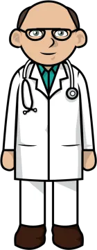 a cartoon doctor standing with his arms crossed