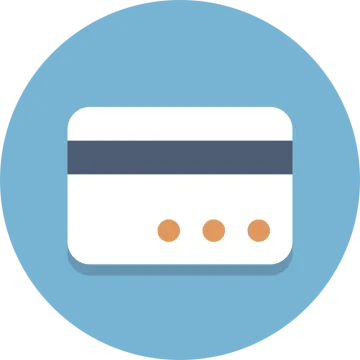 a credit card in a blue circle