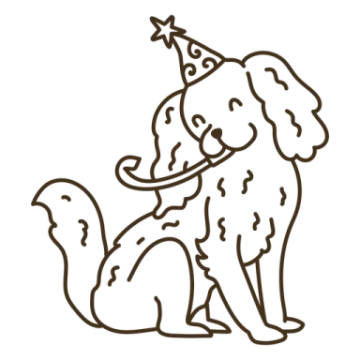 a drawing of a dog with a party hat