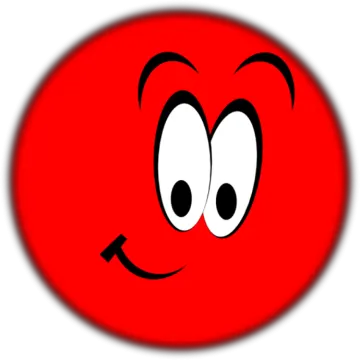 a red smiley face on a white background