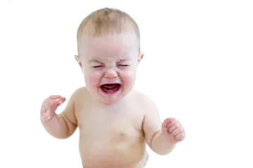 a baby is crying with his mouth wide