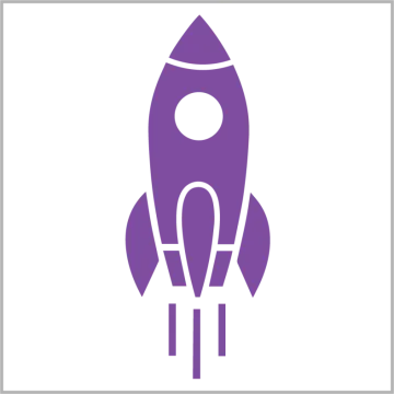 a purple rocket icon on a white background