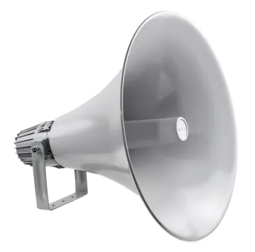 a silver megaphone on a white background