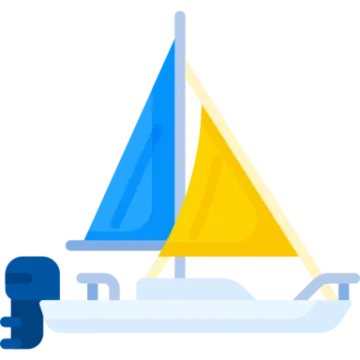 a sail with a blue and yellow sail