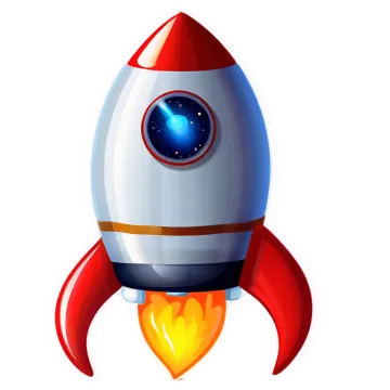 a red and white rocket with a blue eye