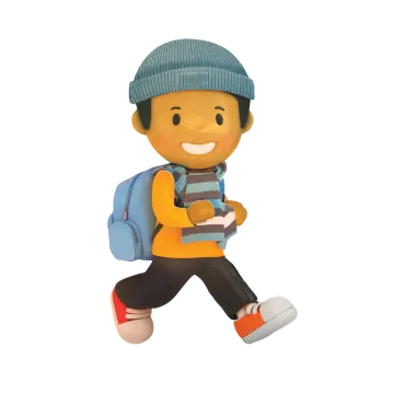 a little boy with a backpack is walking