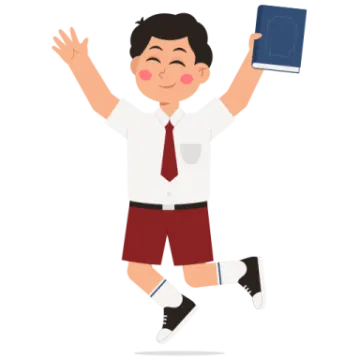 a man in a white shirt and red shorts is jumping with his hands up