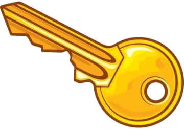 a golden key on a white background