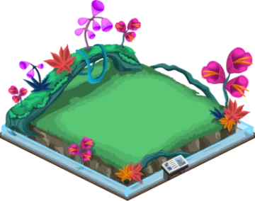 an illustration of a green island with flowers