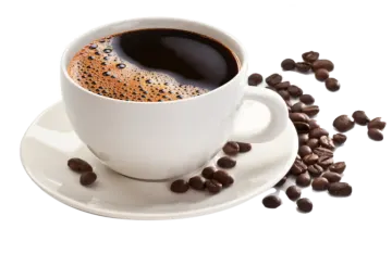 a cup of coffee and beans