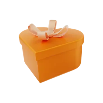 an orange gift box with a white ribbon