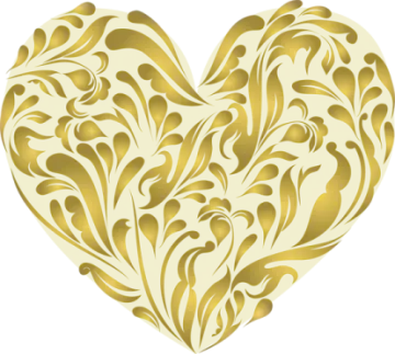 a gold heart with swirls on it