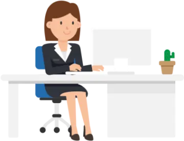 a woman sitting at a desk with her laptop
