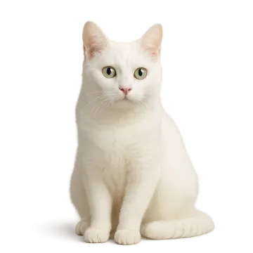 a white cat with green eyes sitting down