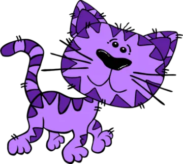 a purple cat with black and white stripes