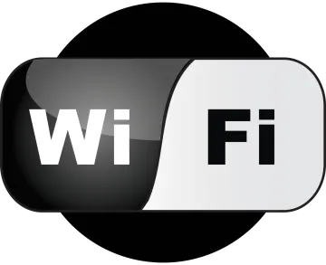 a black and white button with the word wi