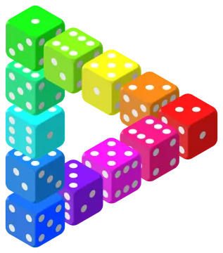 a set of dice with different colors