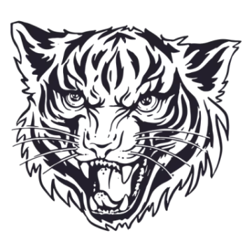 a black and white image of a tiger head