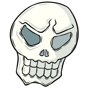 a white skull with blue eyes