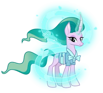 a drawing of a pony with green hair and blue eyes