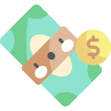 a green and yellow icon with two coins