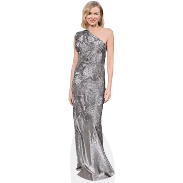 a woman in a silver dress