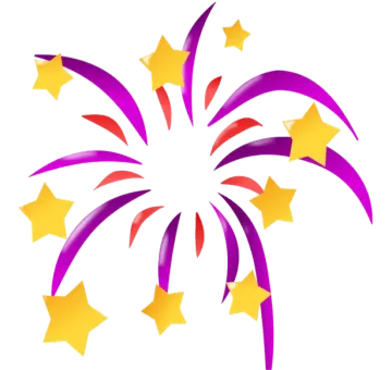 a purple and yellow firework with stars