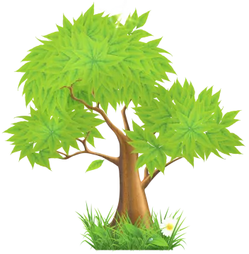 a cartoon tree with green leaves