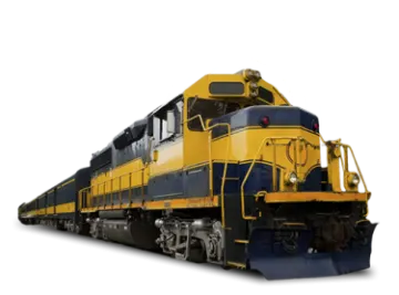 a yellow and black train on a white background