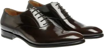 a pair of brown shoes on a white background