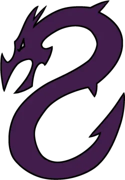 a purple and black dragon logo