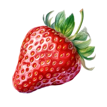 a drawing of a strawberry with green leaves