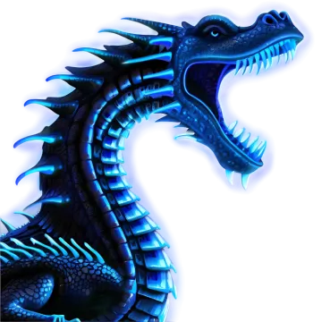 a blue dragon with its mouth open