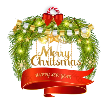 merry christmas wreath with red ribbon
